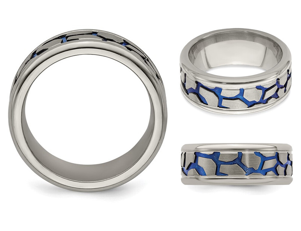 Titanium Blue Adonized Double Grove 9m Band Ring
