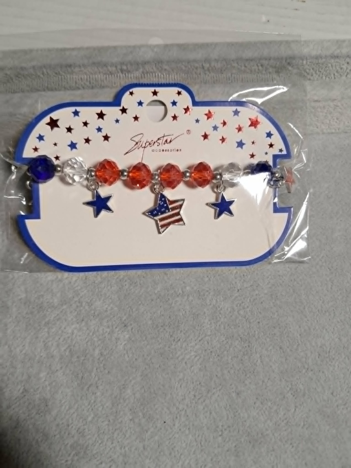 Superstar Accessories Patriotic Beaded Bracelet Red White Blue Stars USA Flag