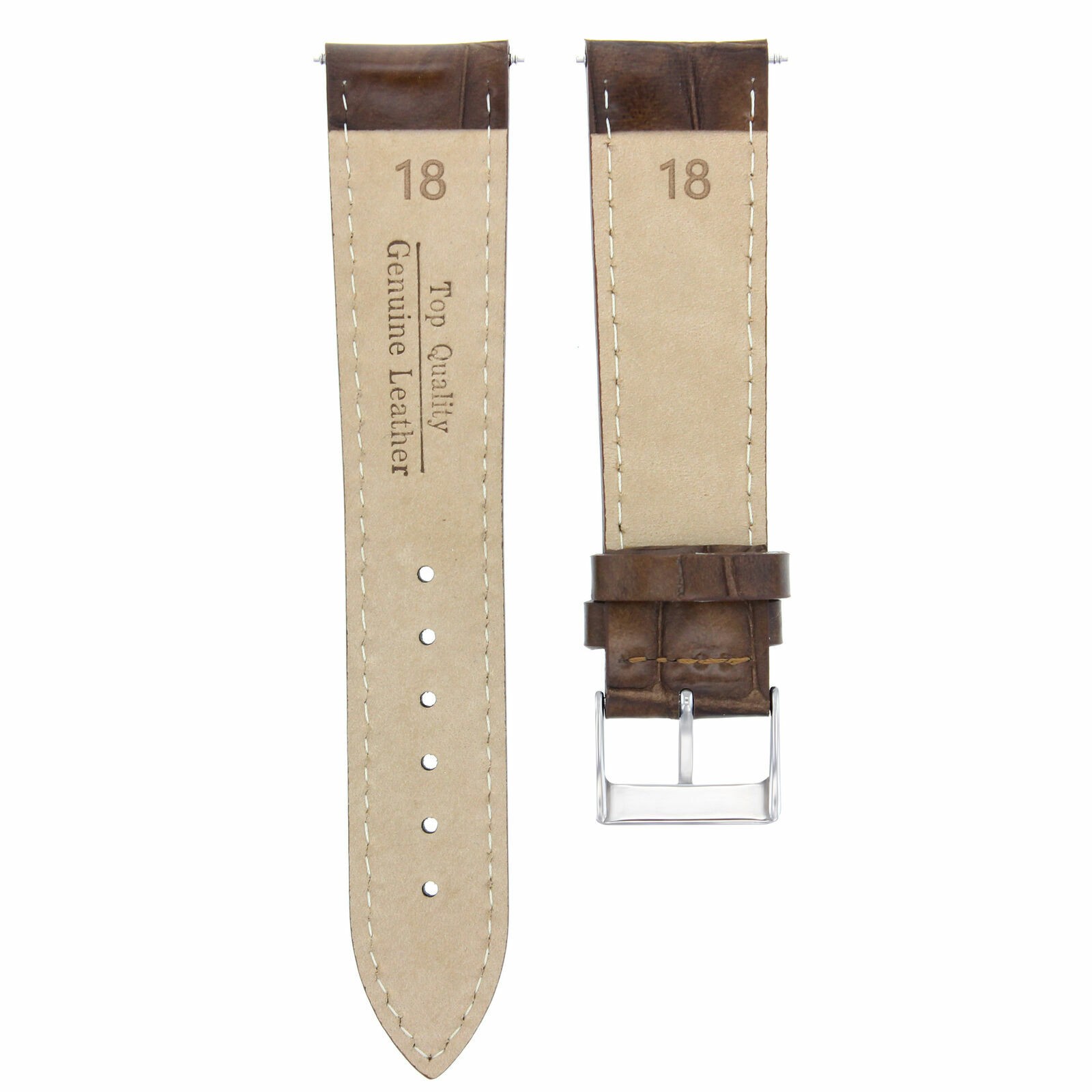 18mm Light Brown Leather Replacement Watch Strap White Stitching For Rolex