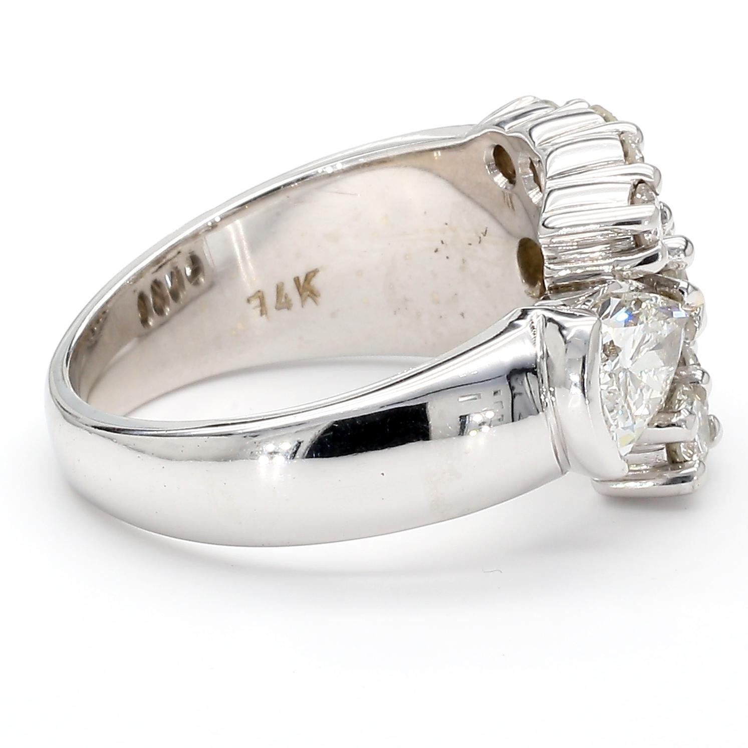 3.75 Carat Pear & Round Diamond 14K White Gold East West Bypass Cluster Ring