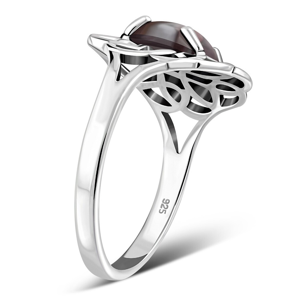 Garnet Sterling Celtic Silver Ring Size Q- MORE SIZES AVAILABLE