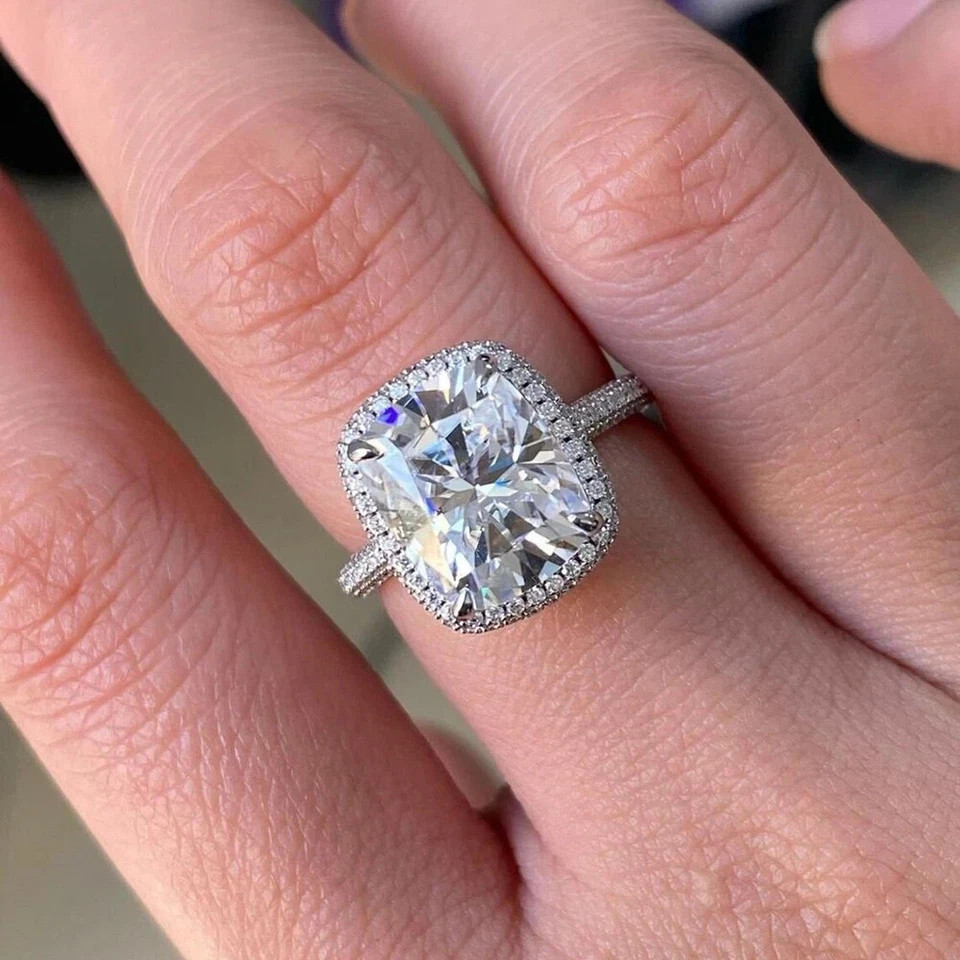 4 CT IGI Brilliant Cut Cushion VS1 Lab Grown Diamond Wedding Ring 14K White Gold