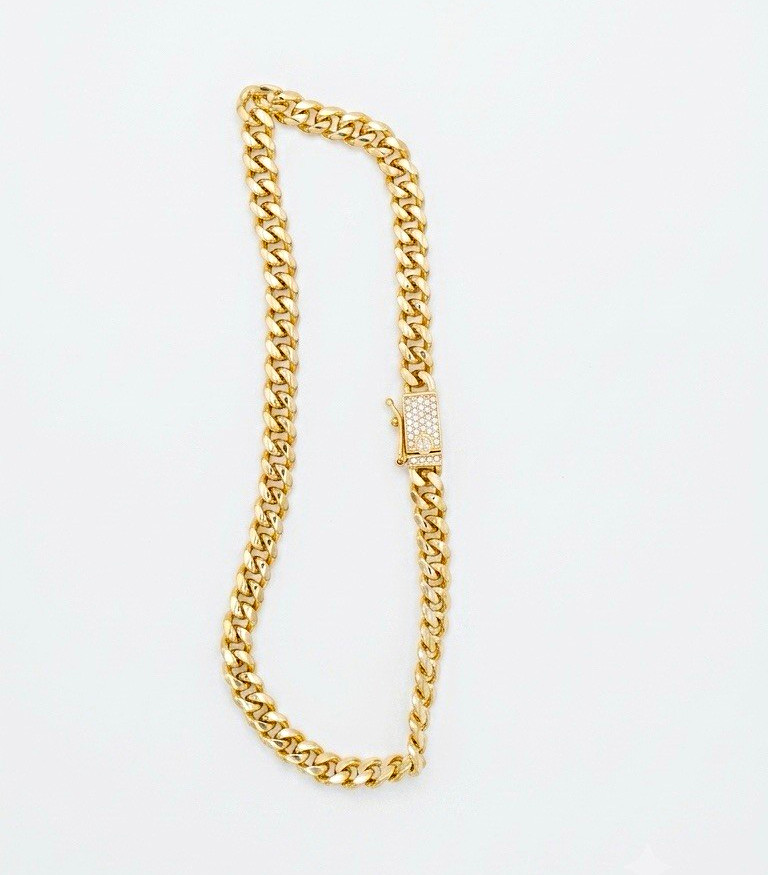Gold Plated Cuban Link Chain Anklet Yellow Gold Plated Box Clasp CZ Pavé