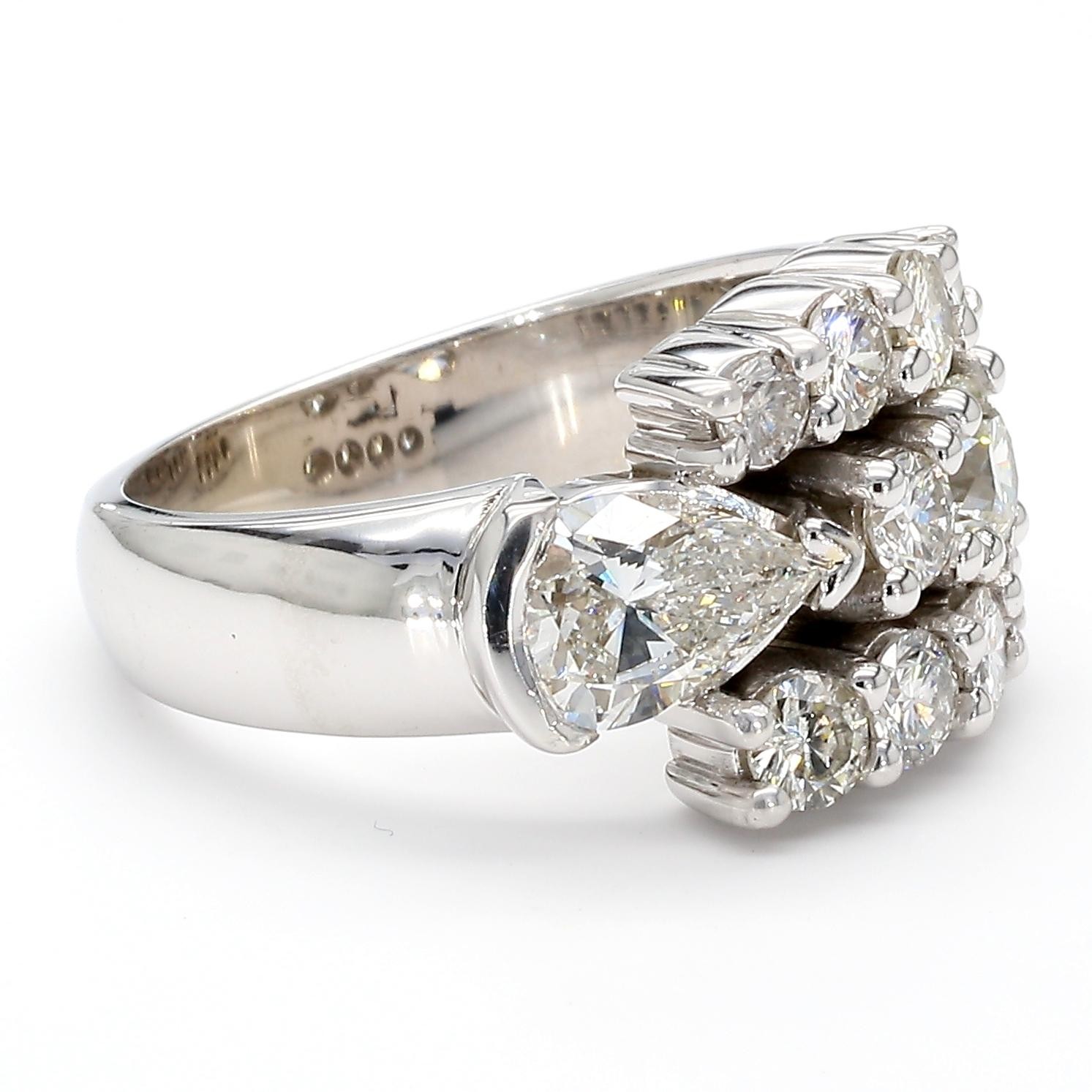 3.75 Carat Pear & Round Diamond 14K White Gold East West Bypass Cluster Ring