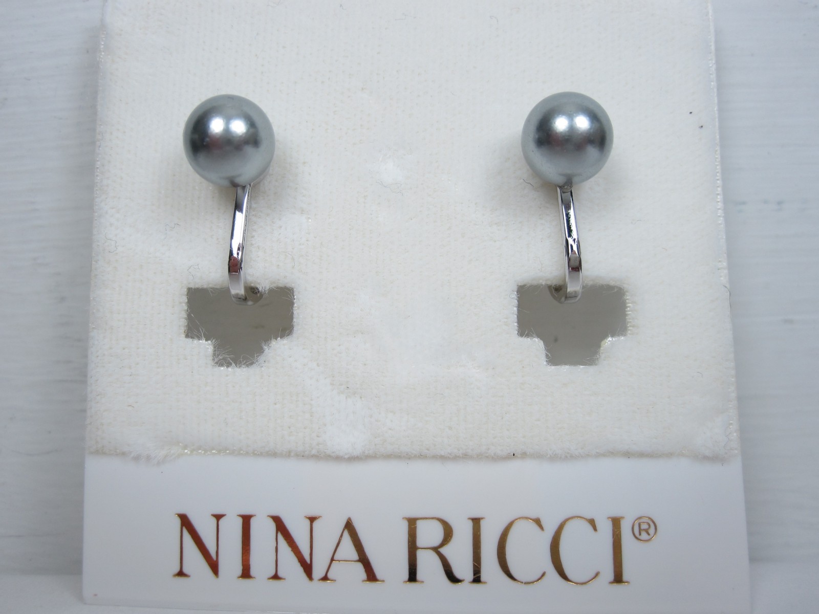 Nina Ricci Rhodium Plated Clip-on Earring with Pearl – Lead and Nickel Free 9375