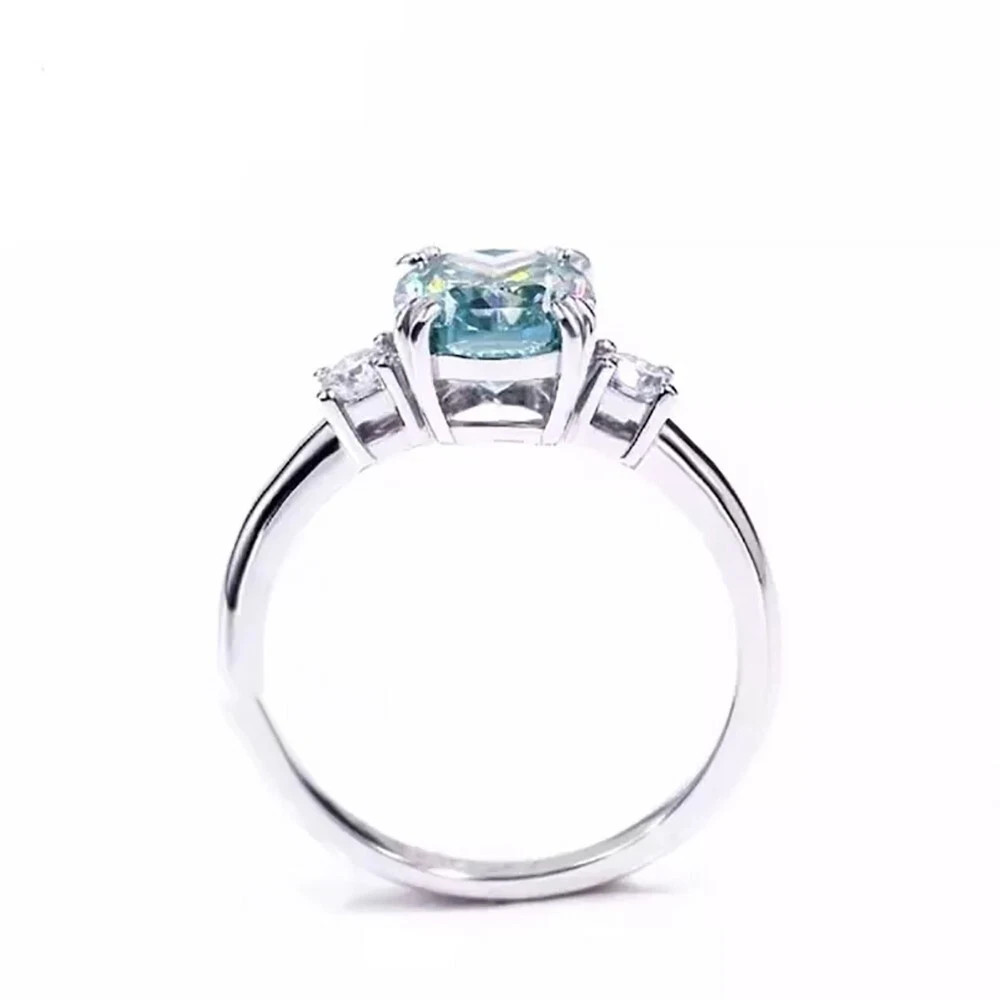 Certified Blue Diamond 3.10 Ct 925 Cushion Cut 925 Sterling Silver Ring
