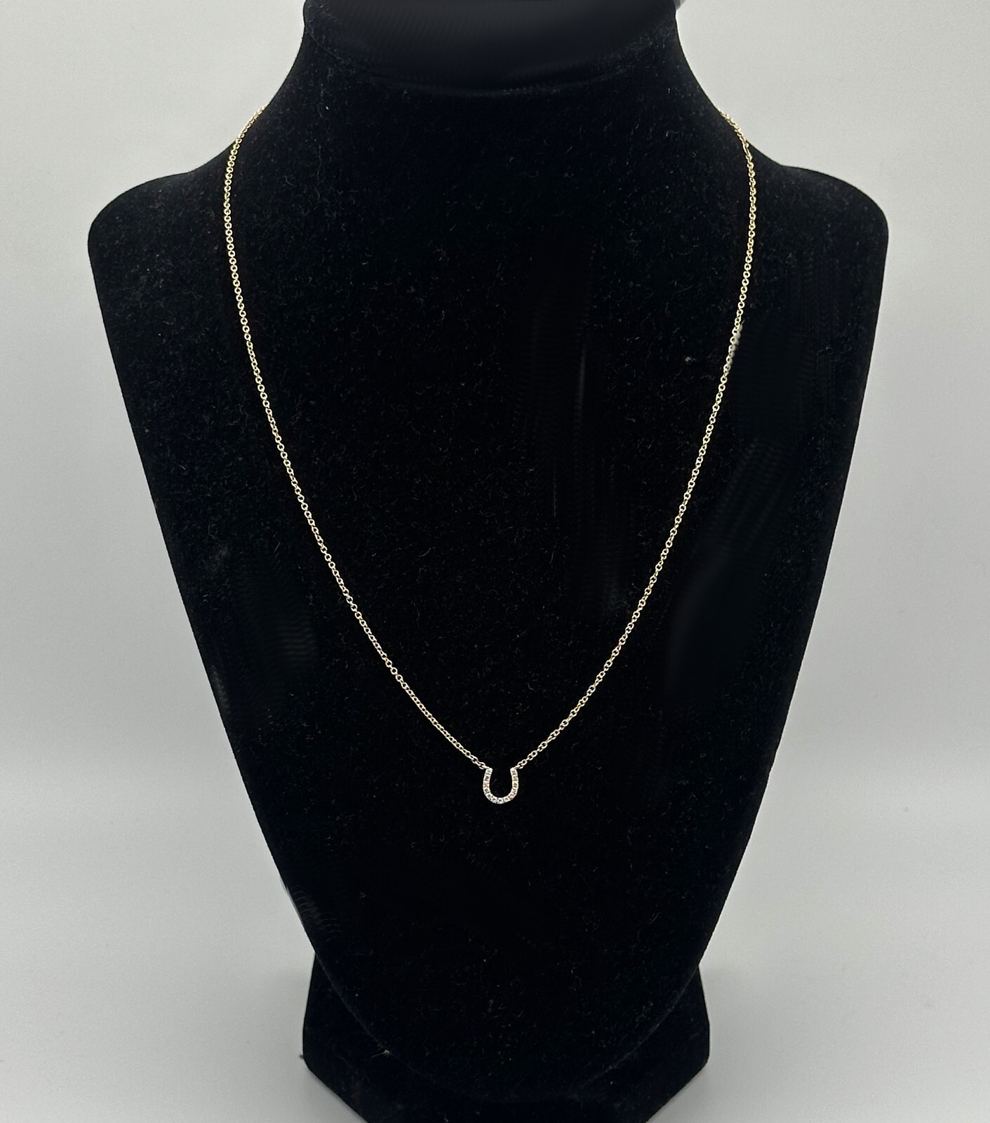 14k Gold 18″ Necklace, Horseshoe center piece set with 0.08cts of Diamonds 2g