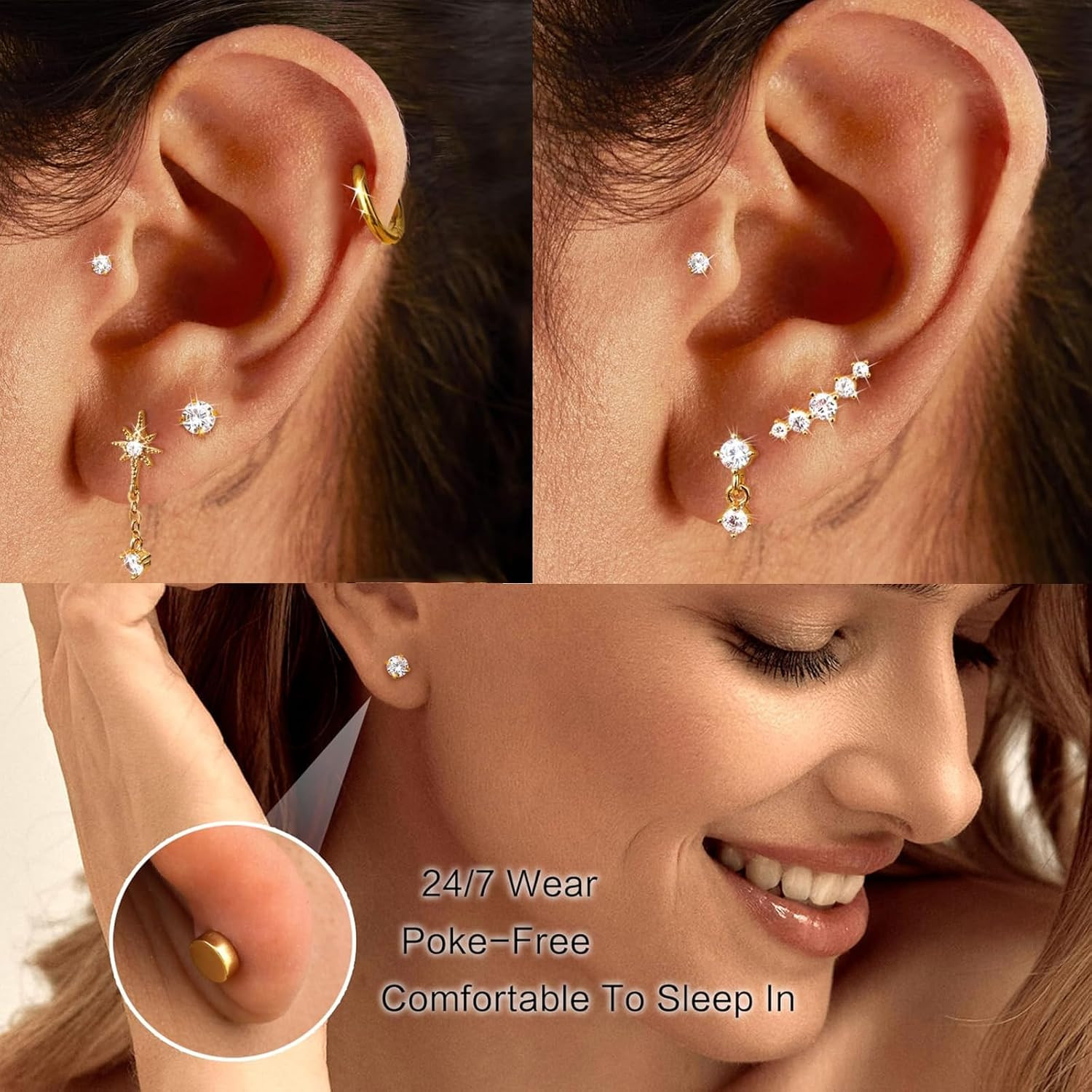 20G Cartilage Piercing Jewelry Flat Back Helix Earrings for Women Hypoallergenic