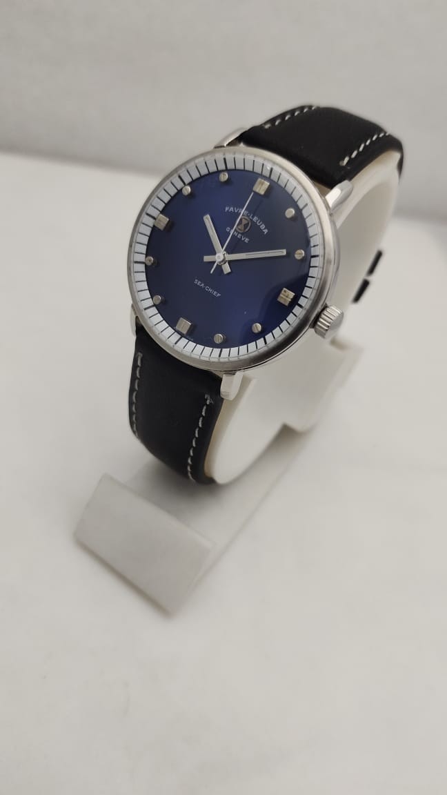 Favre Leuba Geneva Sea-chief Date-winding Men’ Watch Swiss Made Blue Dial 92001