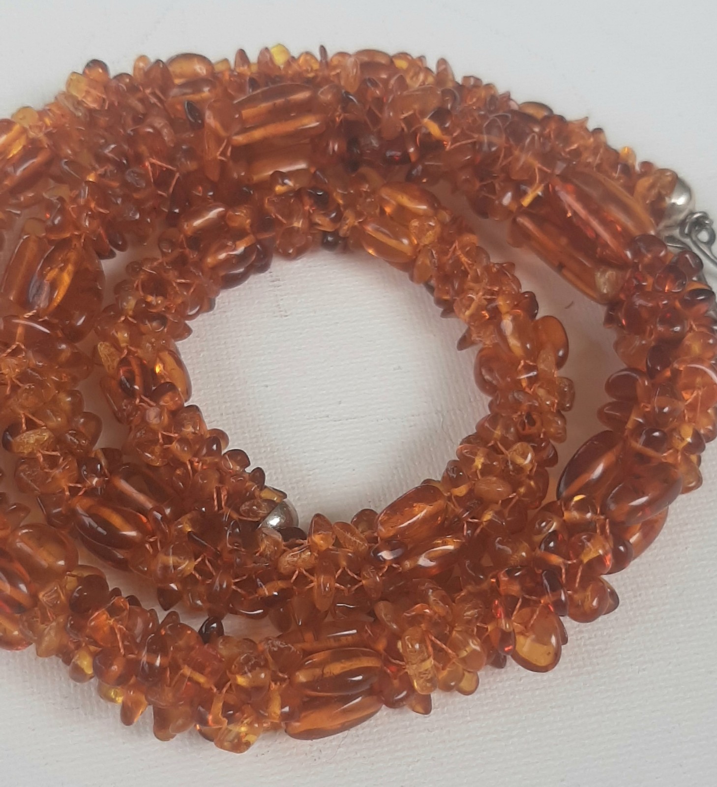 Mine Finds by Jay King Amber Bead Woven Necklace Sterling Silver Hook 26″