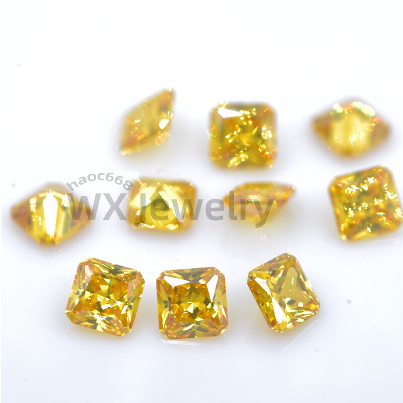 50pcs 3×3-12x12mm Golden Yellow Octangle Loose Cubic Zirconia Synthetic Gems