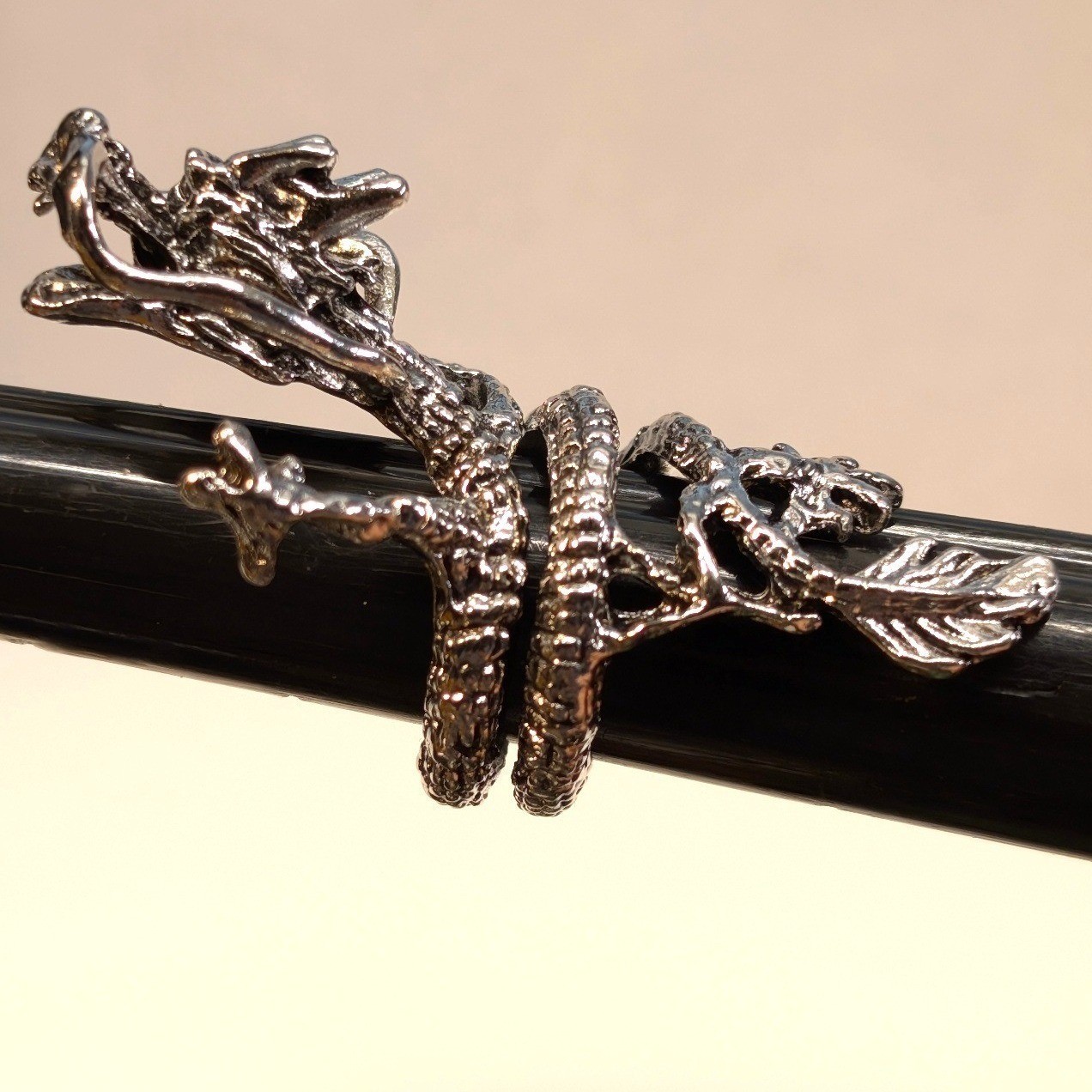 New Dragon Wrap Ring Unisex Size 5 Silver Tone Mythical Gothic Statement Jewelry