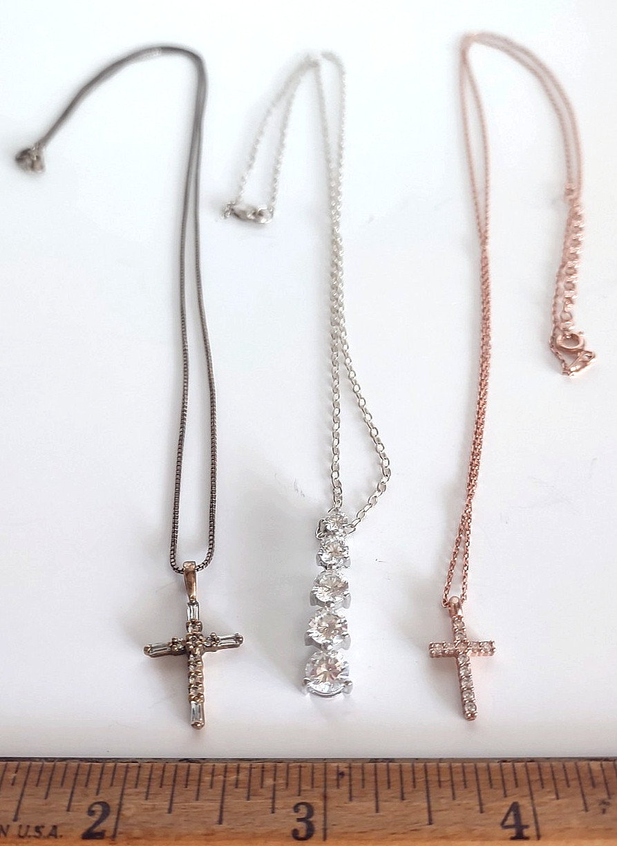 3 Vintage Sterling Silver Pendant Necklaces *2 Crosses *1 Journey *9.2 Grams