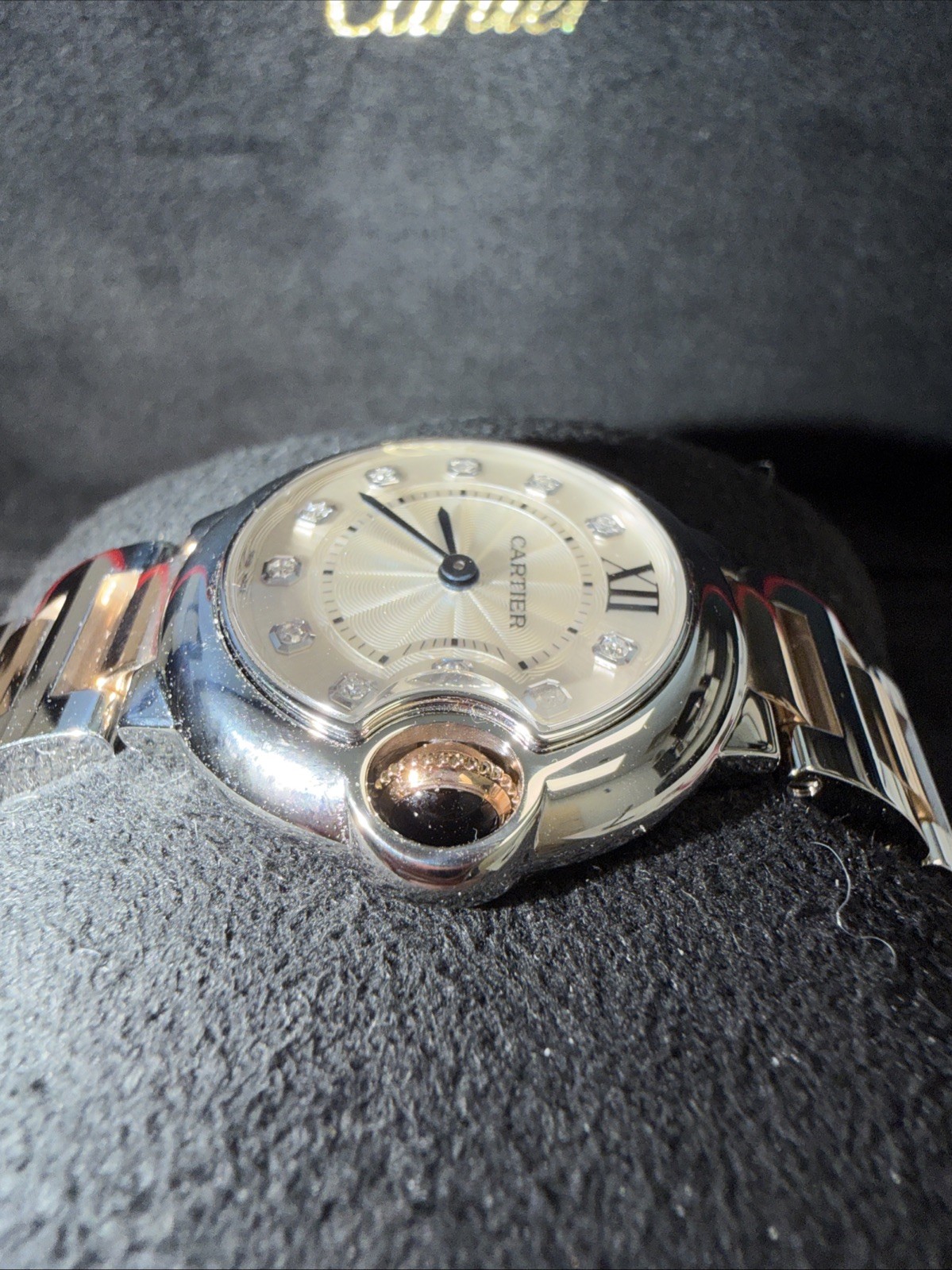 Cartier Ballon Bleu Steel And Rose Gold 28mm Silver Diamond Dial WE902030
