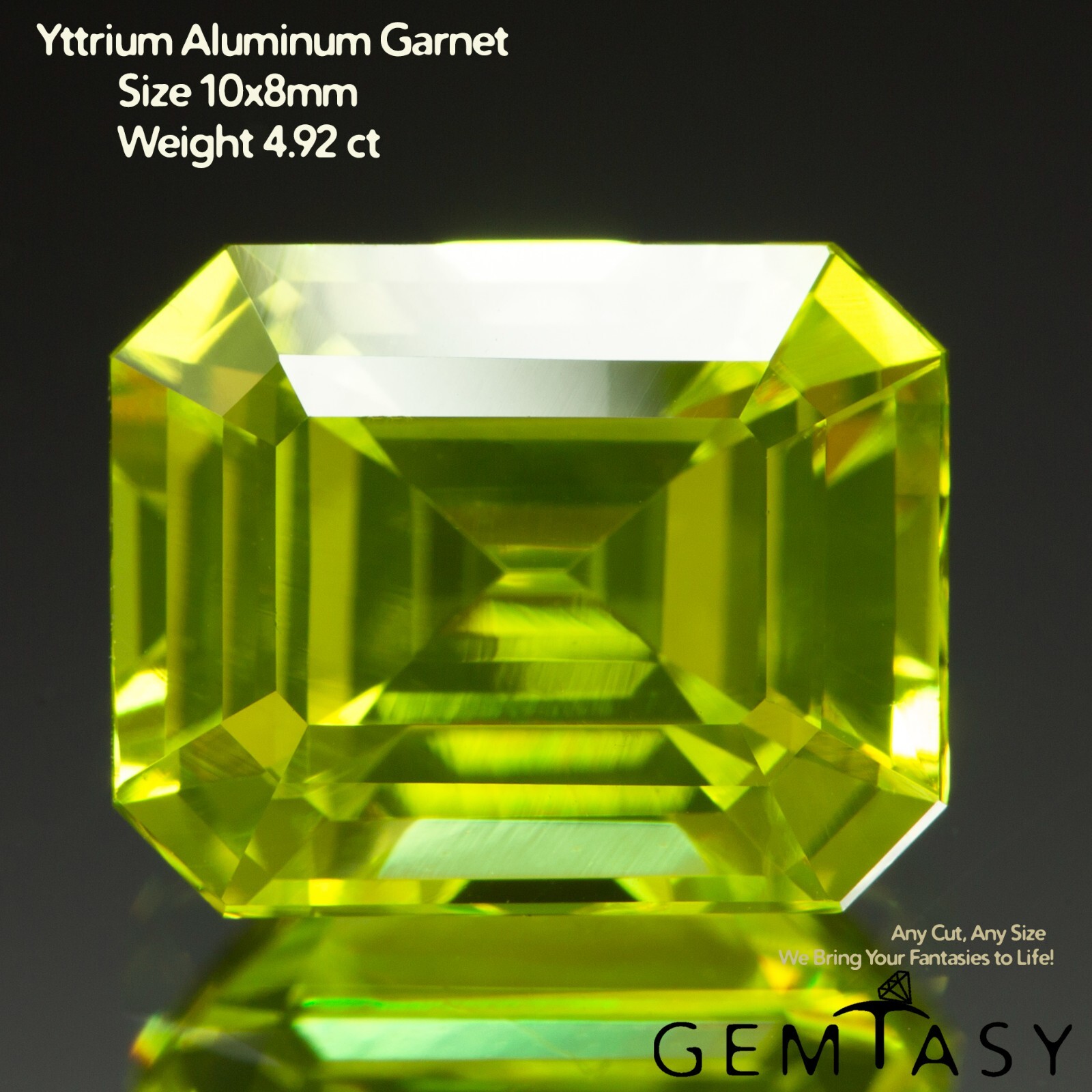 Cut stone – YAG Neon Czochralski (Pulled) lab grown, facet 10x8mm 4.9-5.4ct