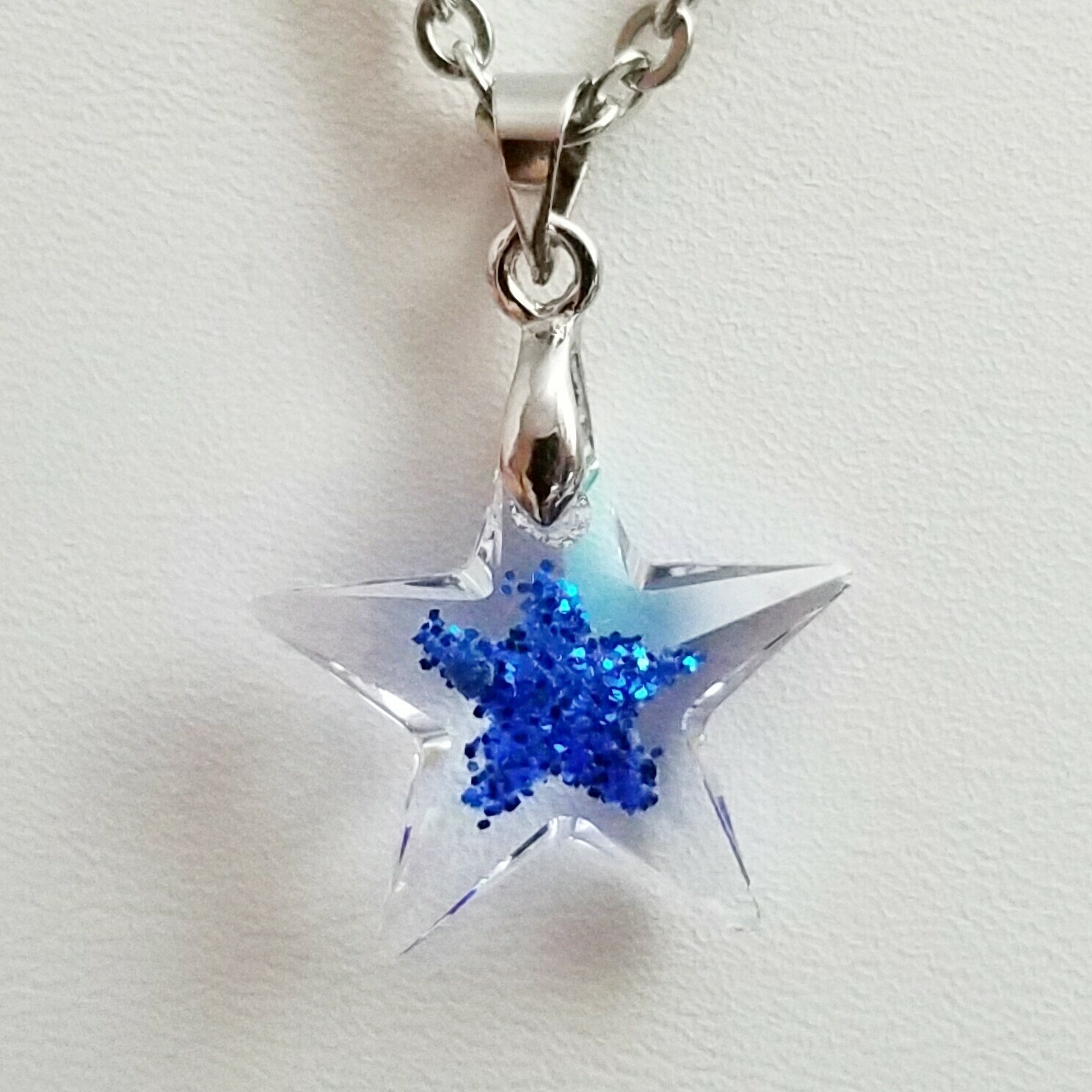 Blue Star Crystal Necklace Silver Made With Swarovski Crystal 18-20″ Handcrafted