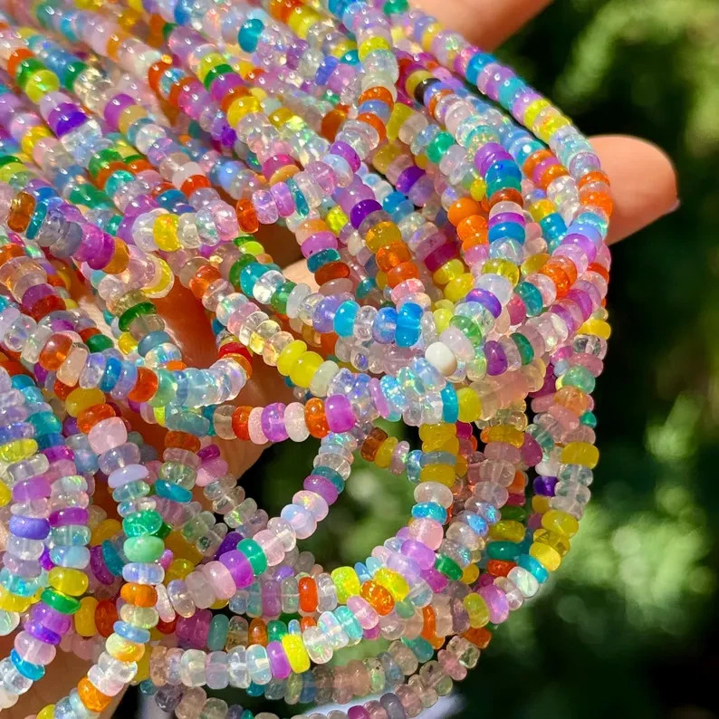 Disco Opal Beads, 3mm to 4mm, Ethiopian Opal Beads, Multi Color Opal Beads,
