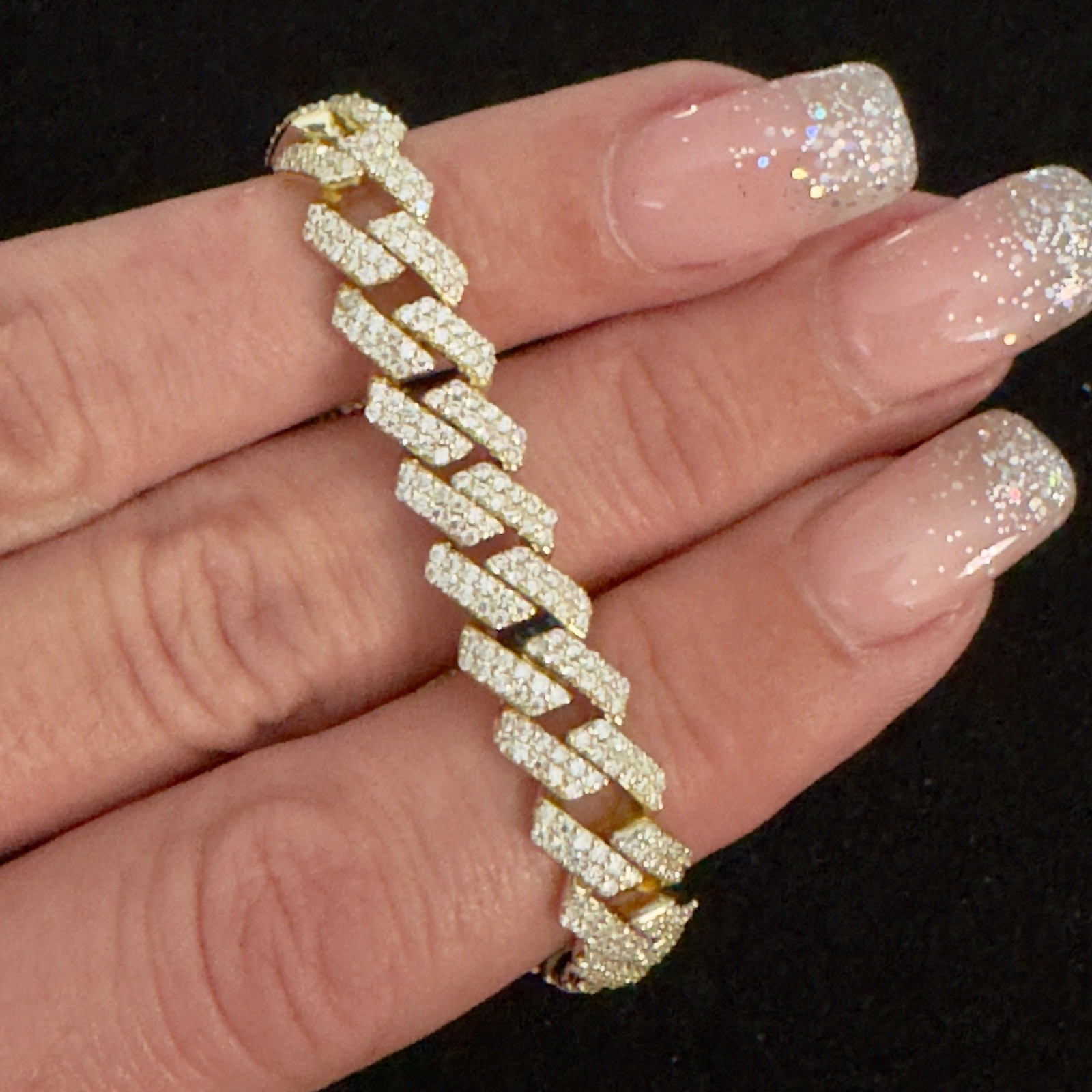 8.7mm Genuine Moissanite Iced Gold Monaco Cuban Bracelet 7.5in~NEW Retails $899