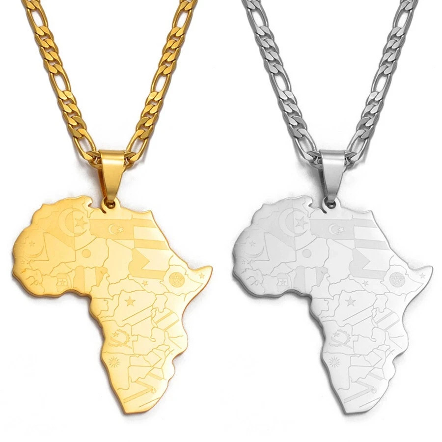Africa Map Pendant Necklace Gold Tone African Continent Jewelry Womens