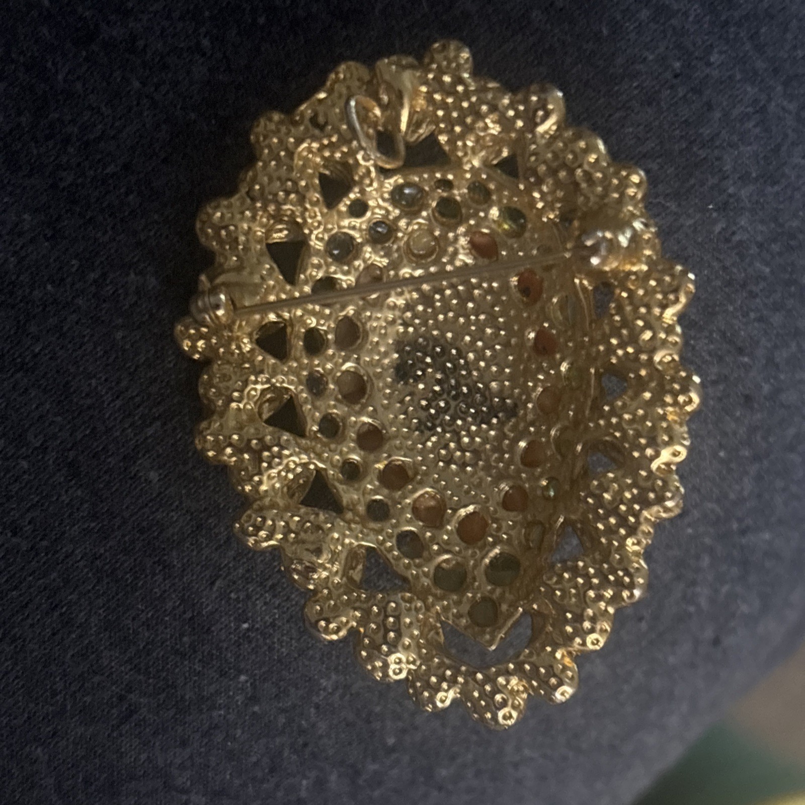 Brooch Peridot & Rose Quartz 22k Gold Plated Beautiful Unique Piece 58 x 45 mm