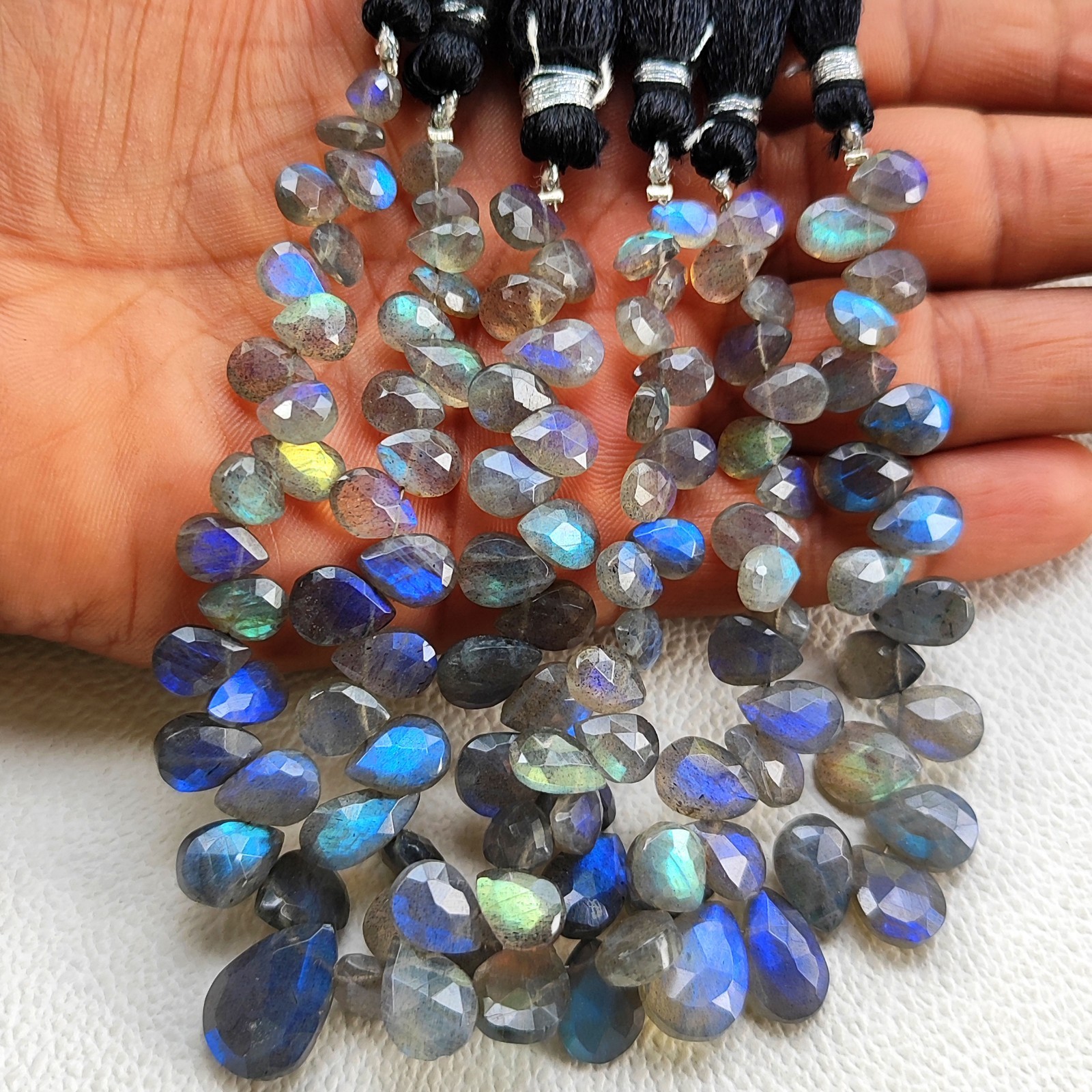 Rainbow Fire Labradorite 7″ Strand Pear Faceted Beads 8x6mm to 13x10mm Size