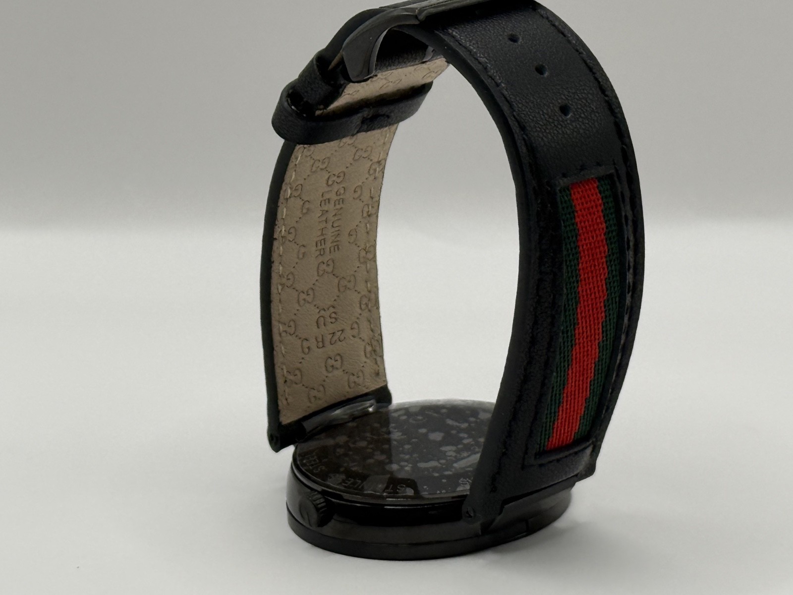 Gucci Interlocking G XL Black Dial Red & Green Leather Strap Watch YA133206