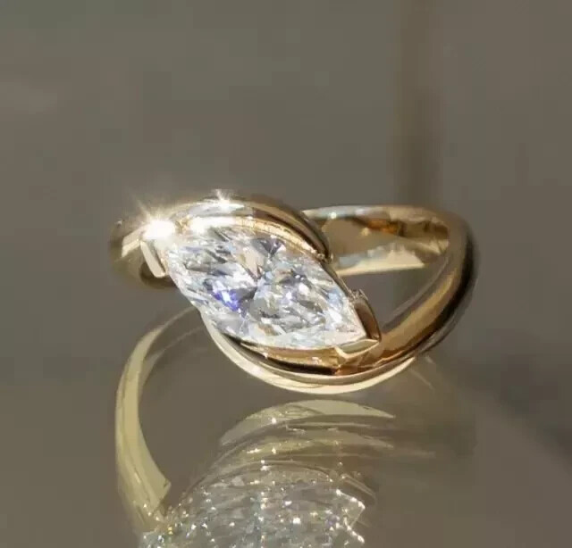 3.00Ct Marquise Cut Moissanite Women’s Engagement Ring 14K Yellow Gold Plated