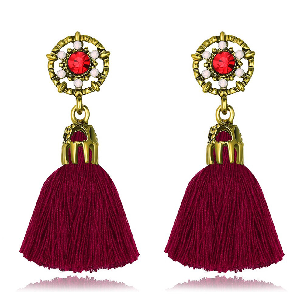 Tassel Earrings Studs Red Jewelry Dangle Vintage Zircon Alloy Charm Woman Gift