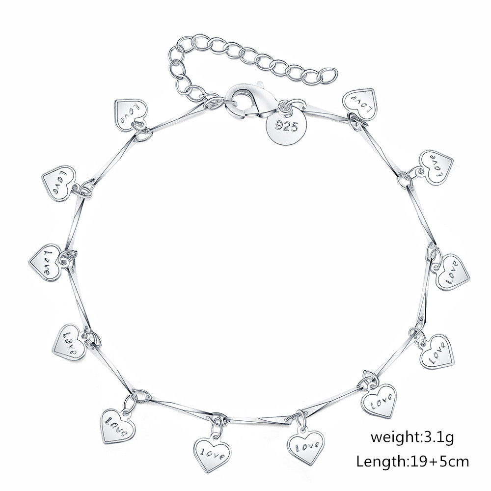 Womens 925 Sterling Silver Heart Love Fashion Foot Chain Ankle Bracelet #AB20