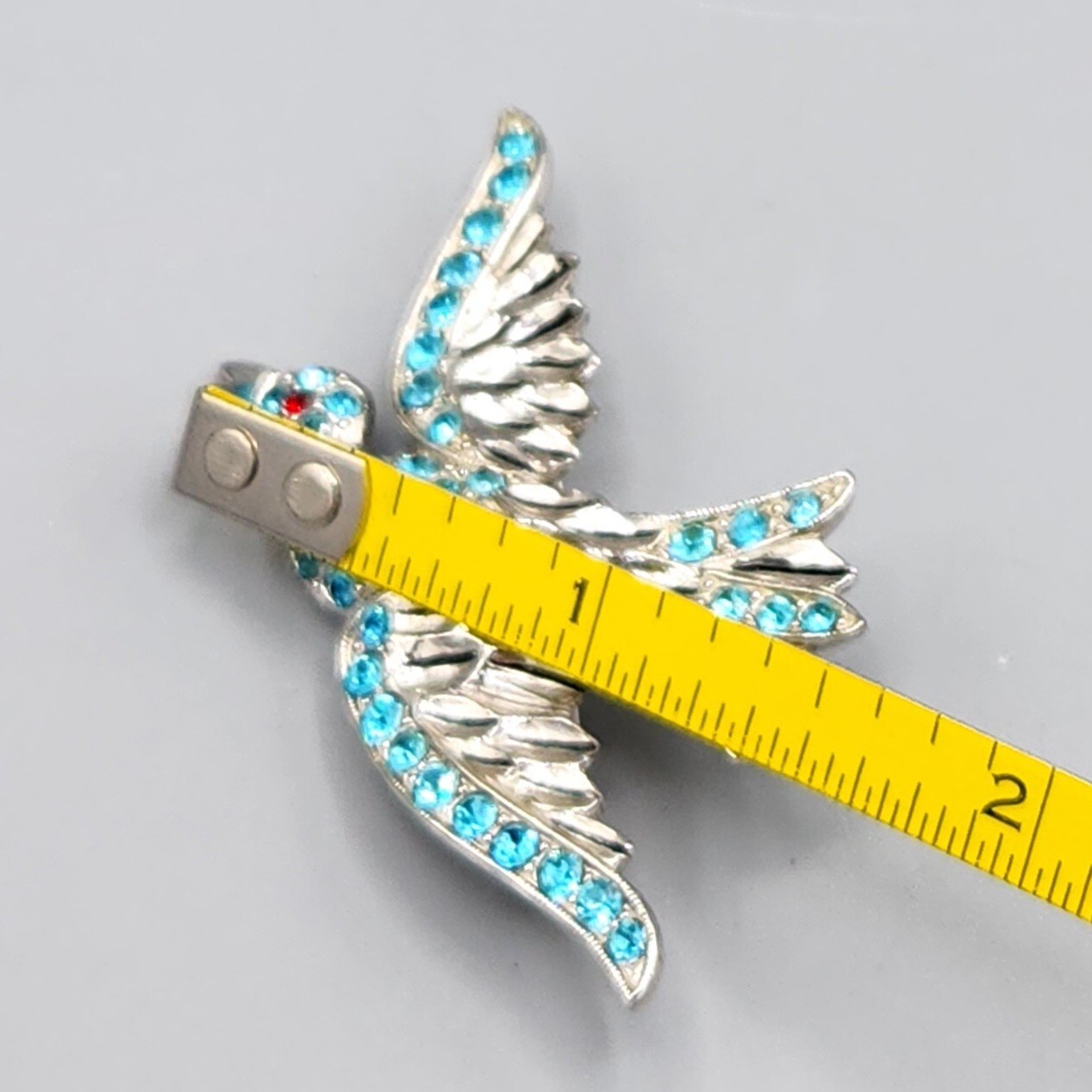 Vintage Retro Ora Signed Figural Blue Rhinestone Rhodium Plate Bird Brooch