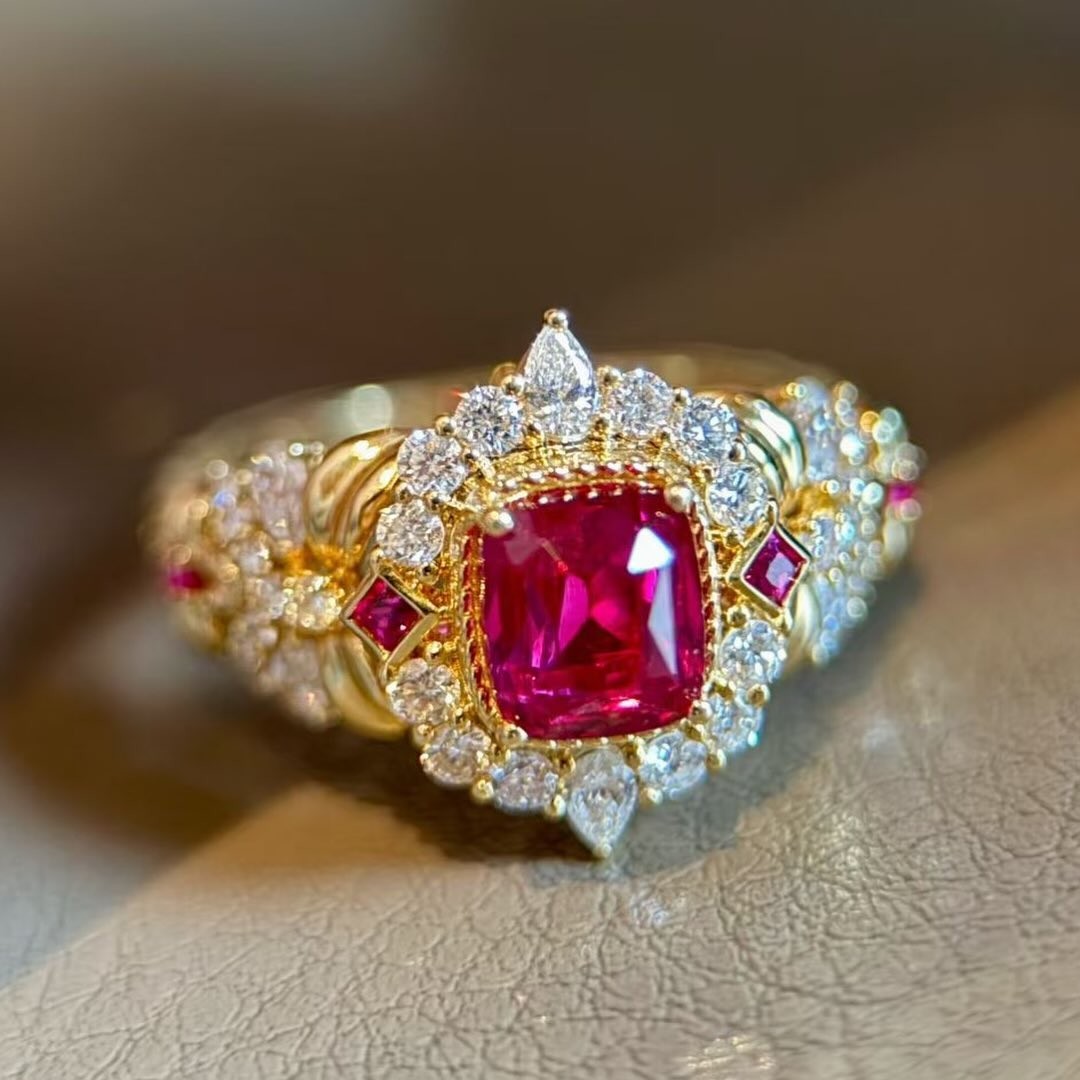 6.70 Ct Natural Ruby & Diamond Engagement Ring Solid 14K Yellow Gold All Sz
