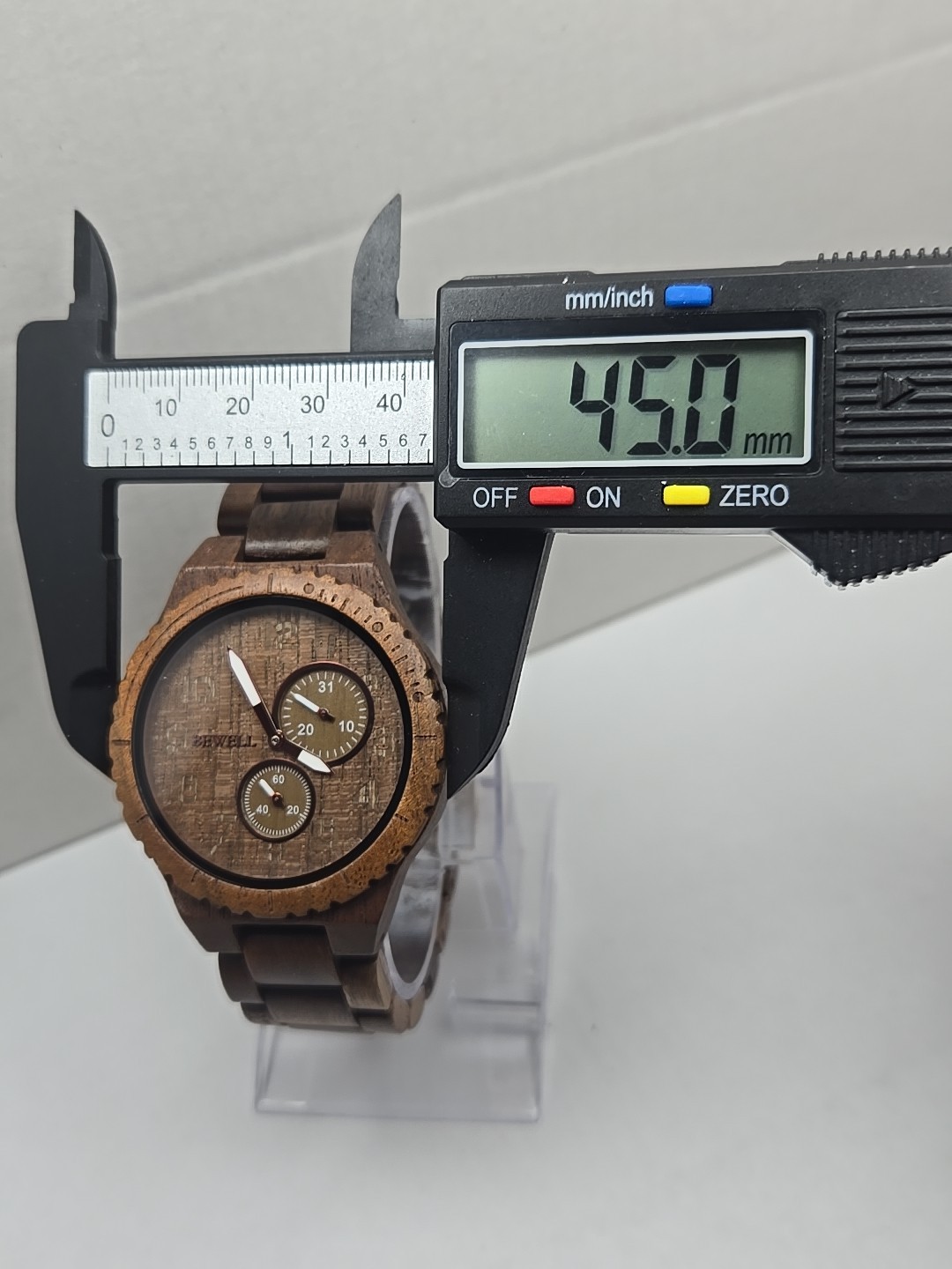 Bewell Black Walnut Wooden Watch Quartz Date Seconds Subdials Brown New Battery