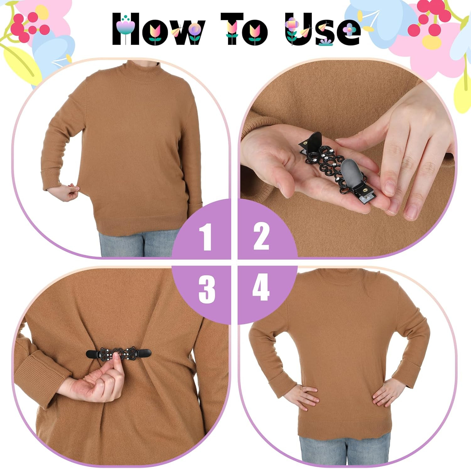 3 Pcs Dress Waist Clip, Black Elastic Dress Clips Vintage Waist Cincher & Shirt