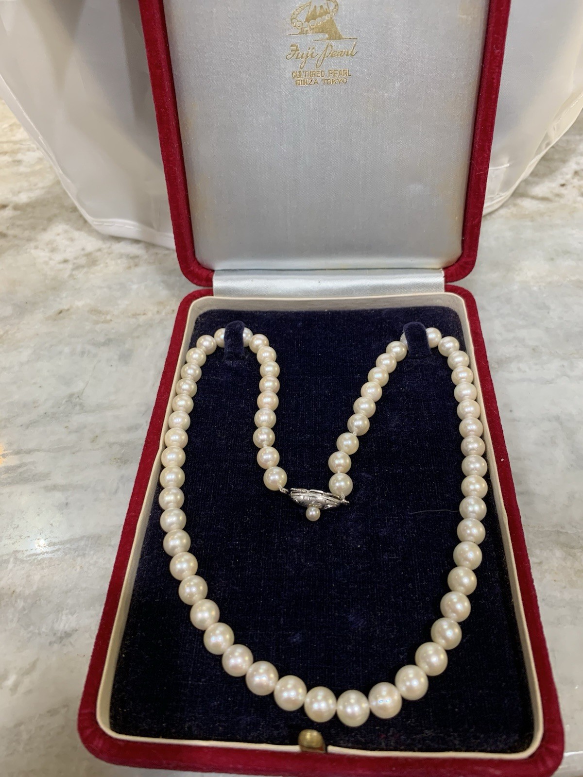 Hi Luster Akoya Pearl Necklace Strand Fuji Pearl OffWhite 7mm AAA+ SilverVTG 17”