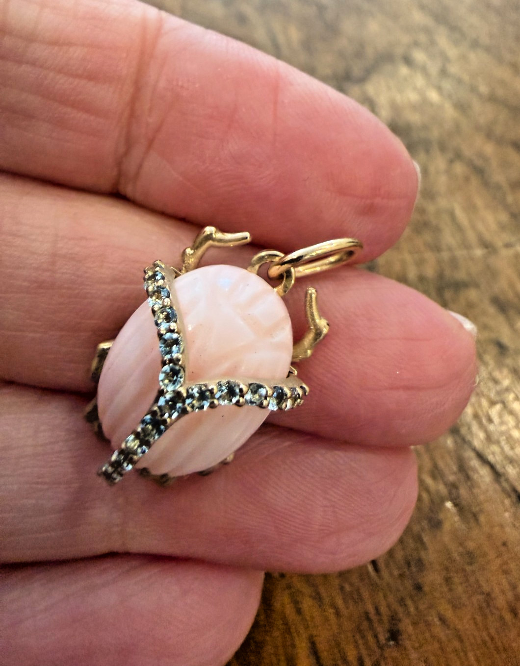 Jane Win Protect Pink Jade Scarab Pendant in Solid Gold