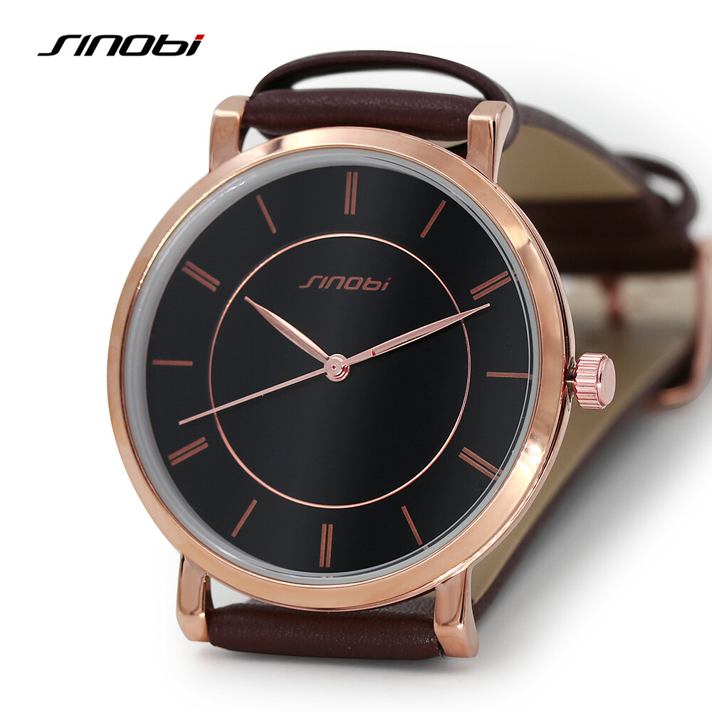 Sinobi Mens Analog Quartz Classic Waterproof Leather Stainless Steel Wrist Watch