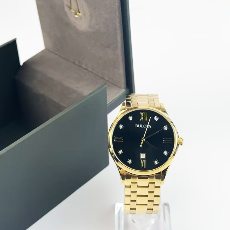 Bulova Classic 97D108 Black Diamond Dial Gold Bracelet Men’s Quartz Watch 40MM