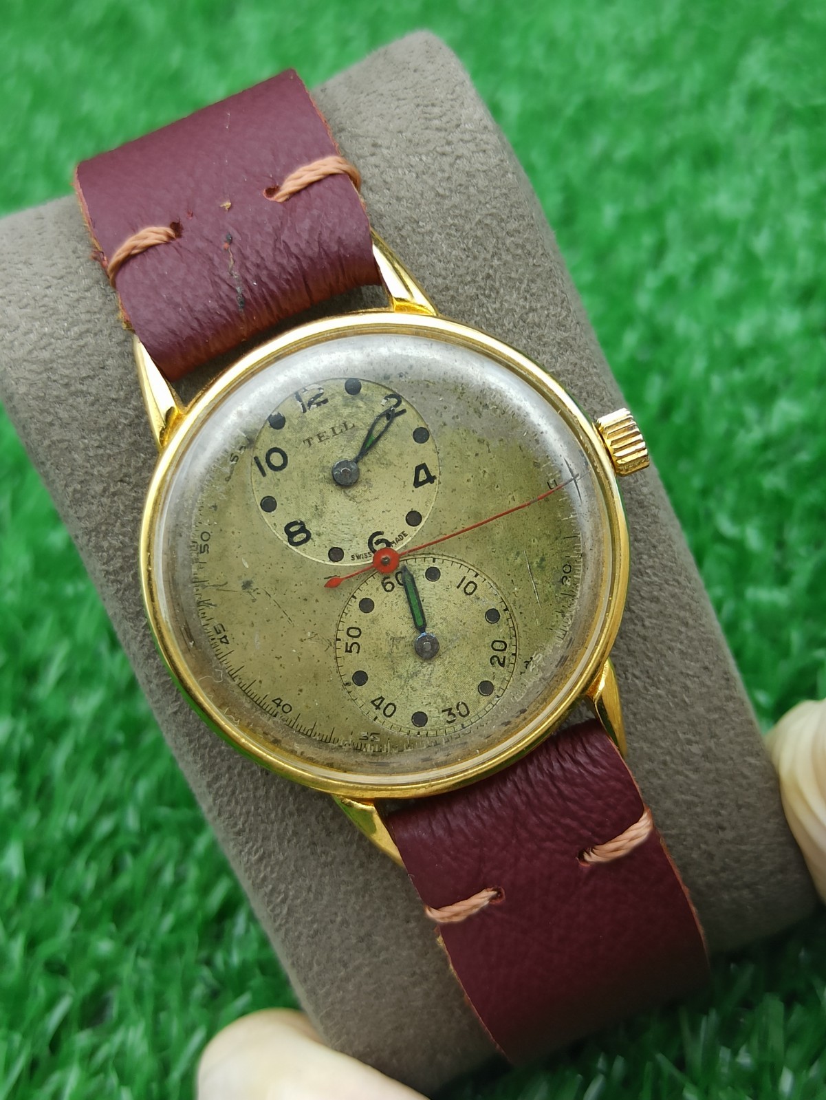 Vintage TELL Swiss Doctors Watch Duo Dial Manual Wind 1940s Gold Plated RUNNING