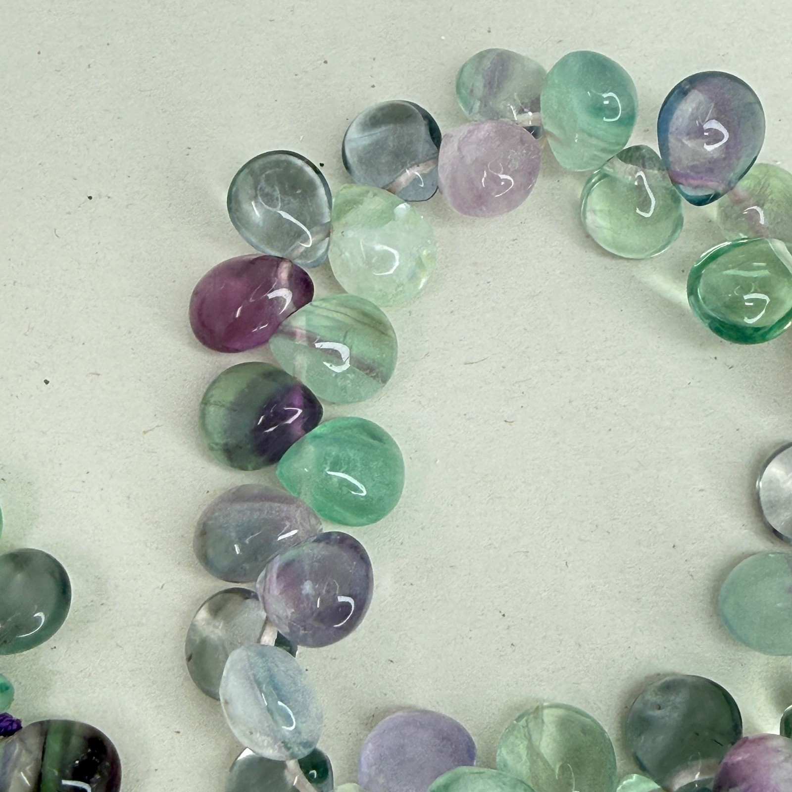 Rainbow Fluorite Gemstone Set Necklace Bracelet Earrings Purple Green Pastel