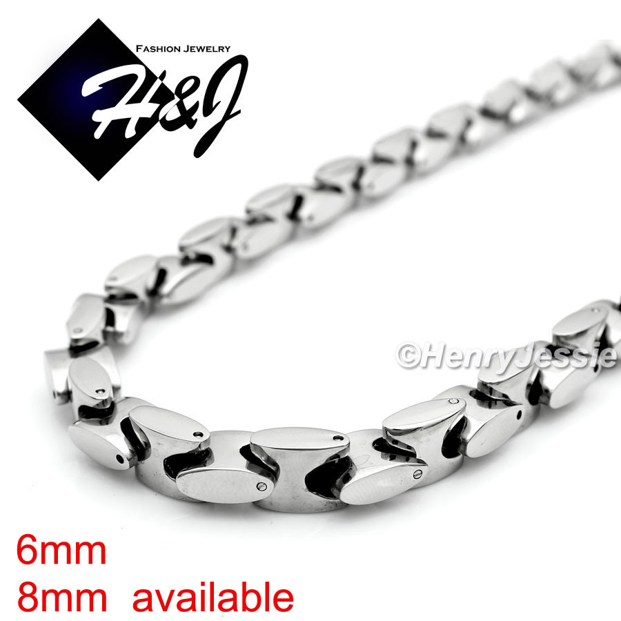 18-40″MEN Stainless Steel 6mm/8mm Silver Interlock Bone Link Chain Necklace*N137