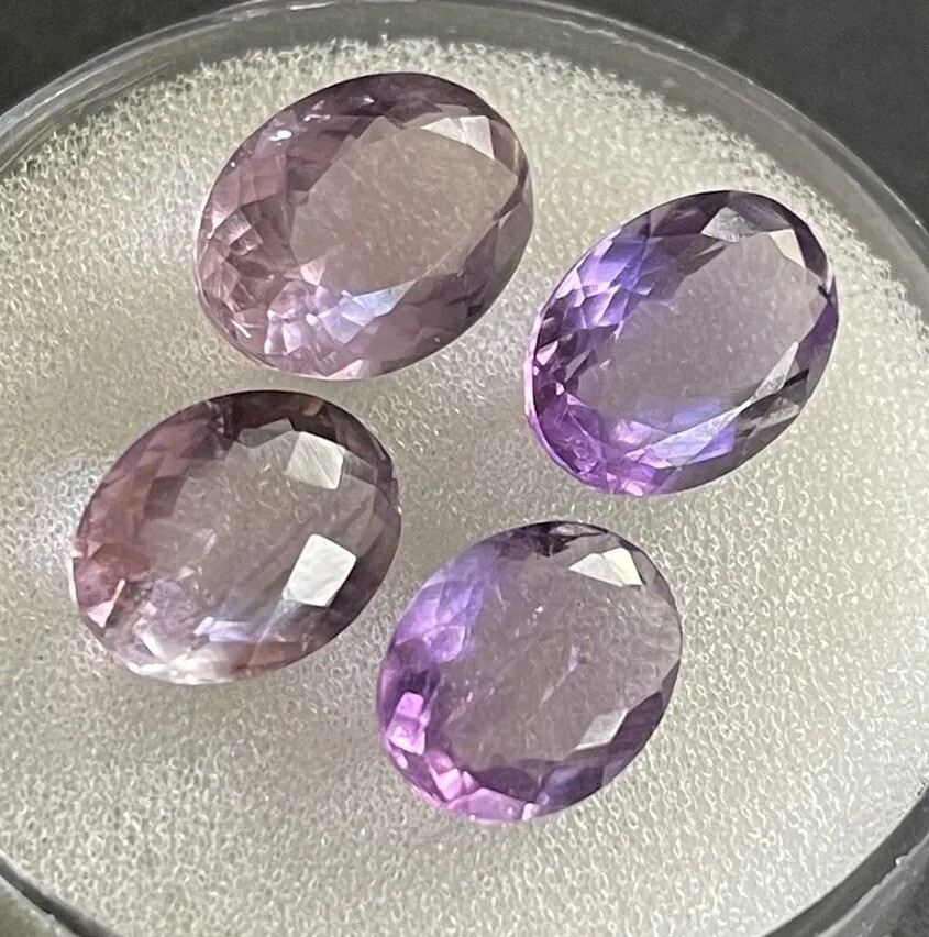 18.25ct 12.6-14.2mm 4pc Lot Purple Amethyst Oval Faceted Cabochons Gems