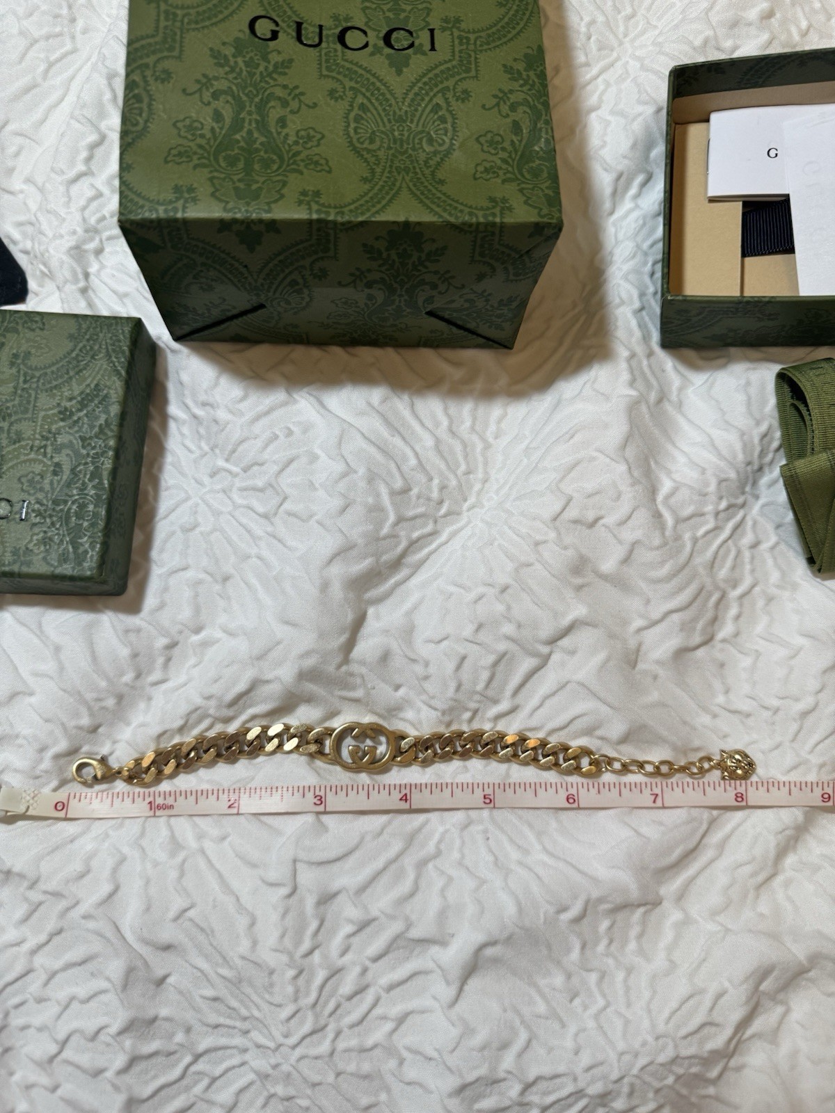 Gucci Double G Gold Tone Chain Bracelet Adjustable 6.5–7” w/ Box & Dust Bag