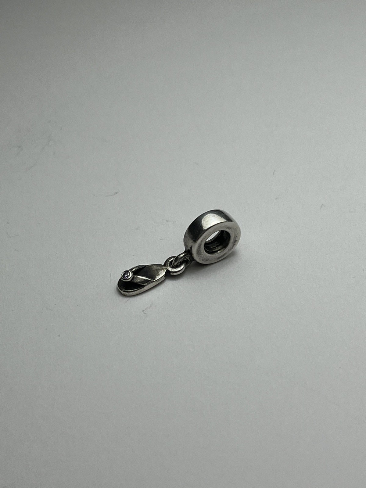 PANDORA ALE 925 STERLING SILVER AMETHYST FLIP FLOP DANGLE CHARM BEAD #790428