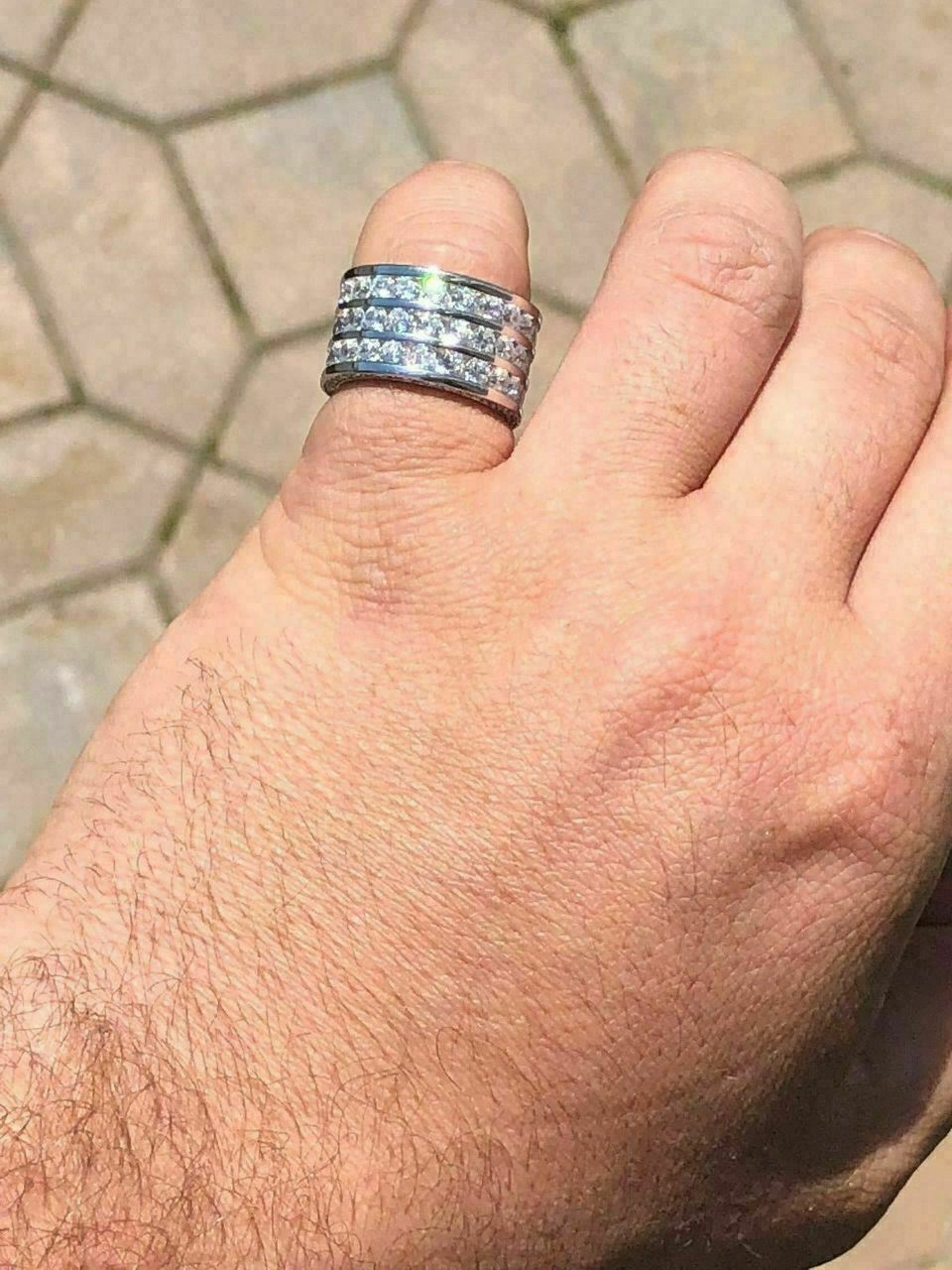 Men’s Tennis Ring Solid 925 Silver 14k Gold Plated Pinky Wedding Band CZ