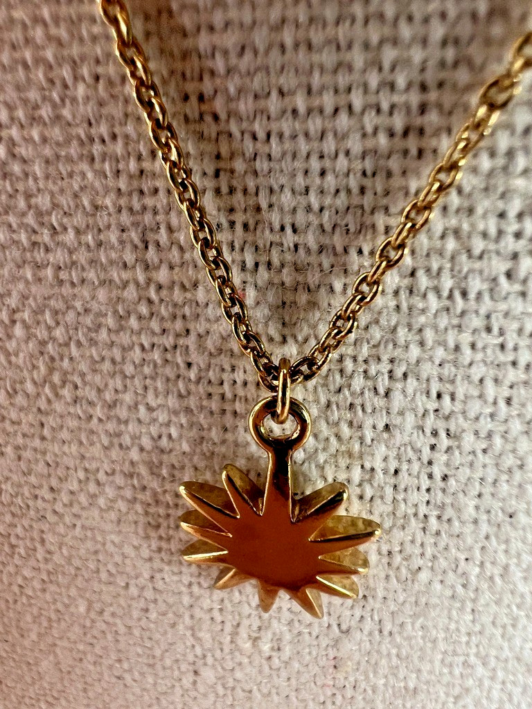Alexa’s Angels Gold Tone Necklace Sunburst Charm Crystal Dainty Minimalist 17″