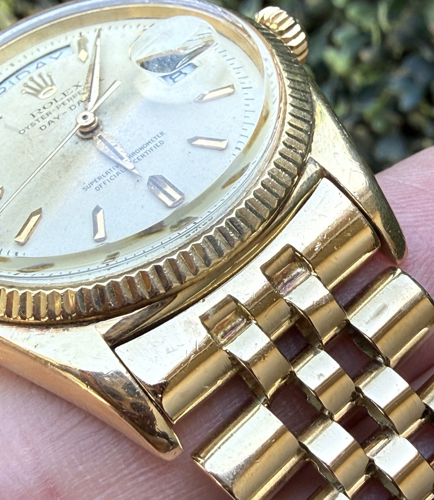 1958 Rolex Day-Date 36mm Watch 6611 18k Gold Jubilee Engraved Fluted President
