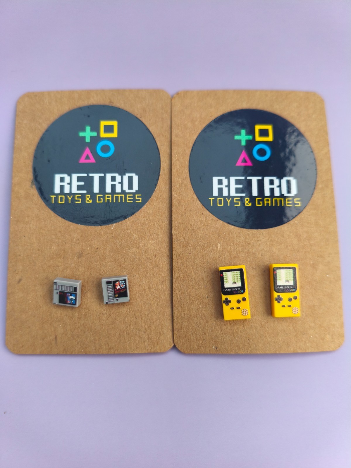 Custom Video Game Style Stud Earrings – Yellow Gameboy & NES Cart Design Bundle
