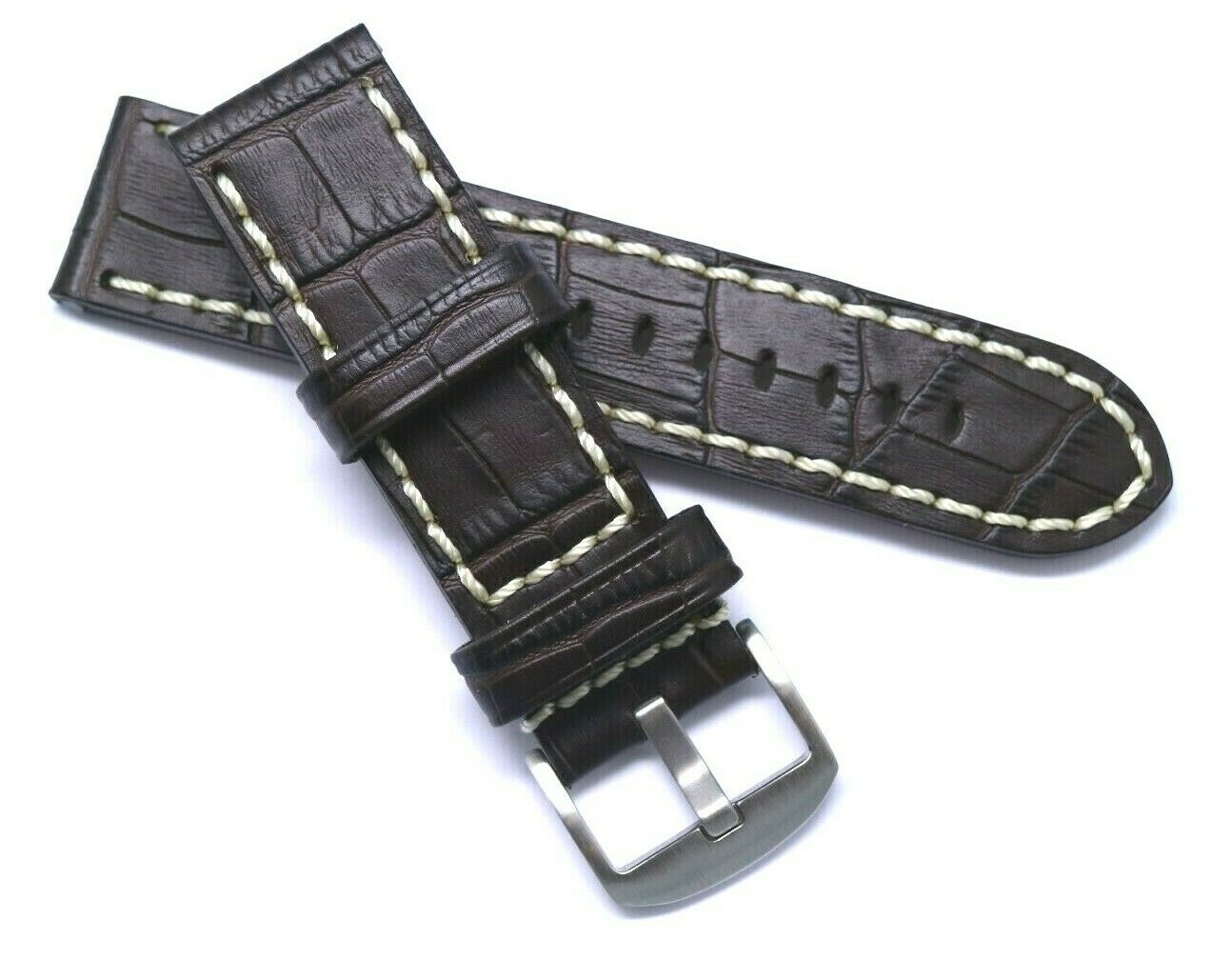 24mm Brown Croco Embossed Leather Replacement Watch Strap – Panerai or Big Watch