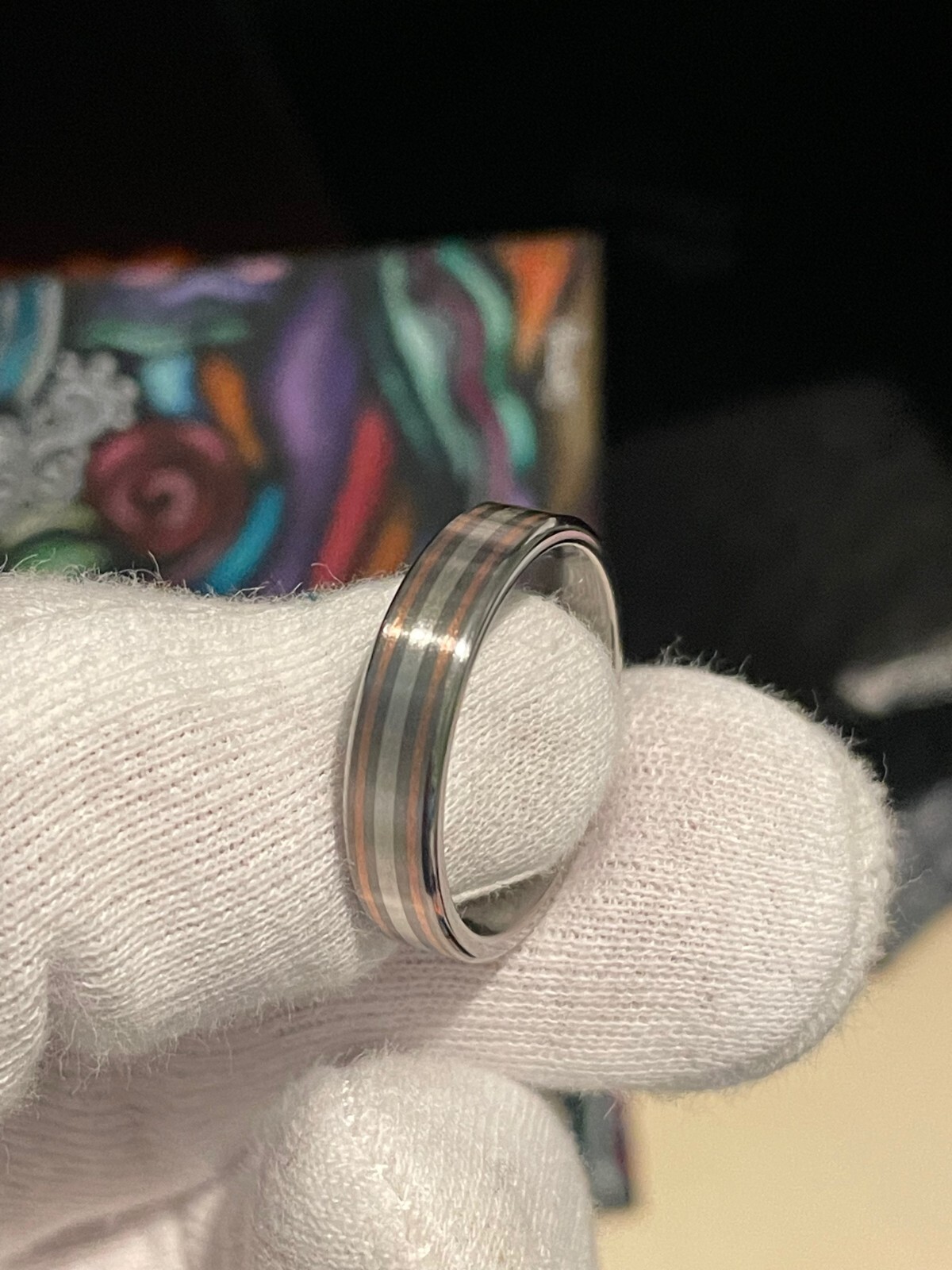 Copper, Silver and Titanium Striped Ring, Wedding Band, 5mm, Affordable Jewelry