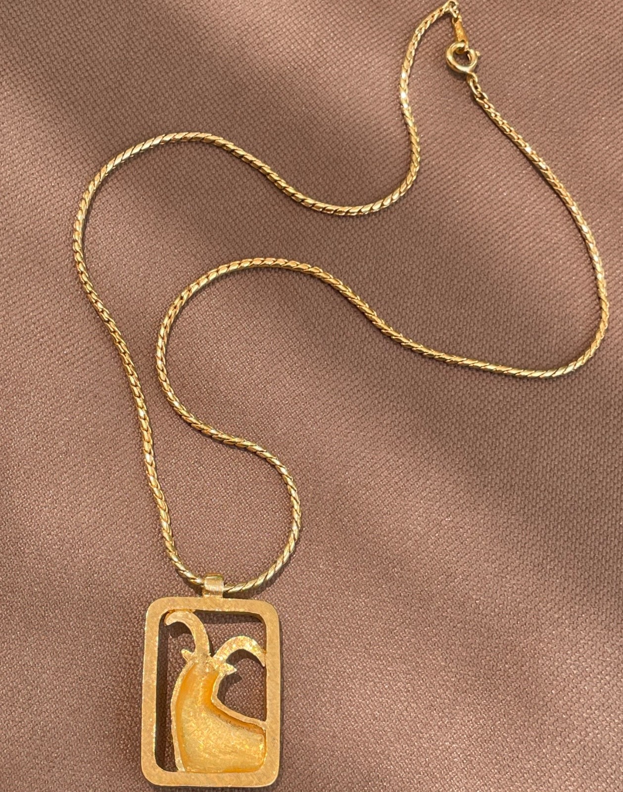 Vintage AVON Zodiac Capricorn Gold Tone Necklace Pendant W Clear Rhinestone